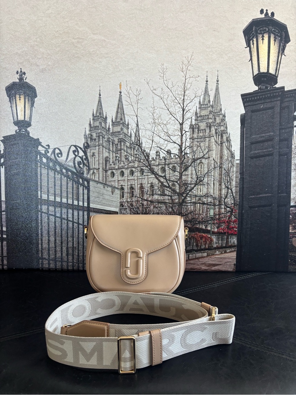 Marc Jacobs Nude Beige Leather Crossbody with Branded Wide Strap